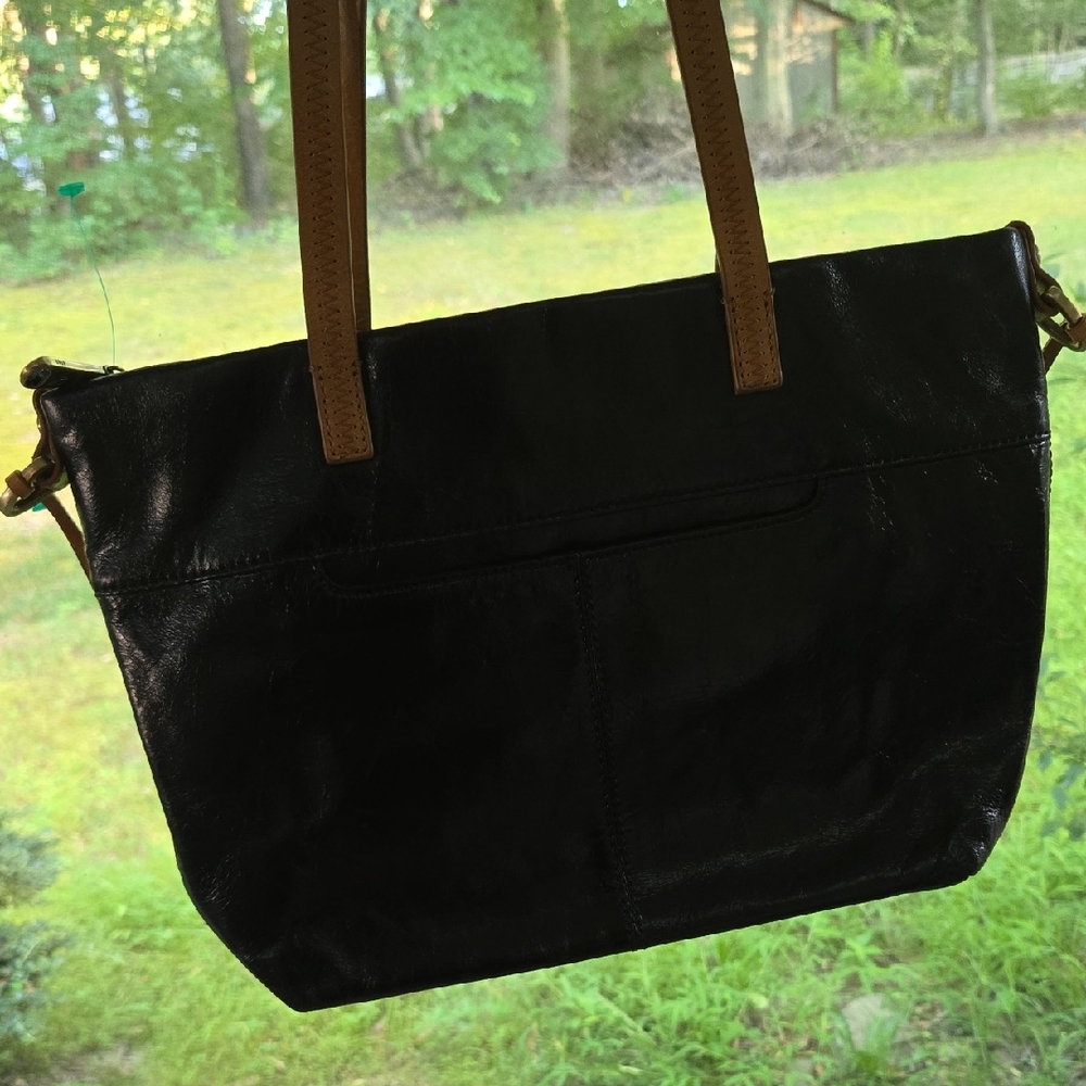 HOBO Elegant Black Leather Shoulder Bag with Tan Straps